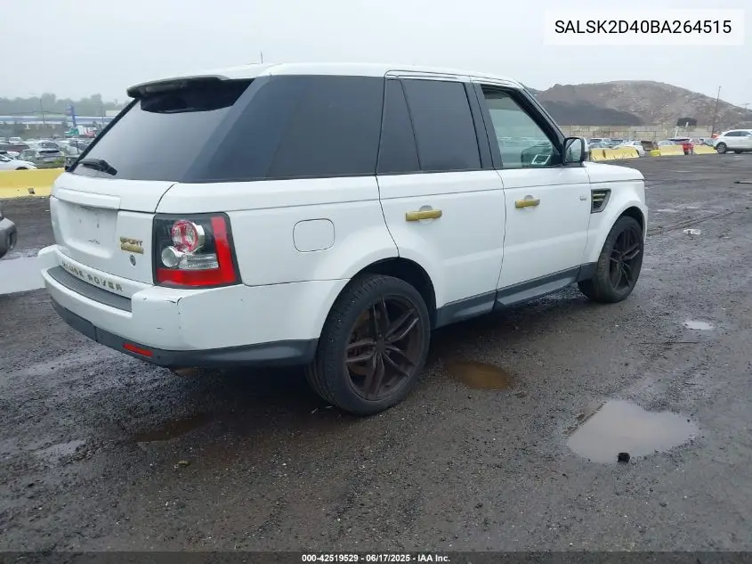 2011 Land Rover Range Rover Sport Hse VIN: SALSK2D40BA264515 Lot: 42519529