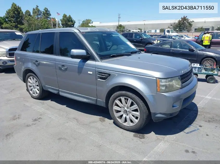 2011 Land Rover Range Rover Sport Hse VIN: SALSK2D43BA711550 Lot: 42549374