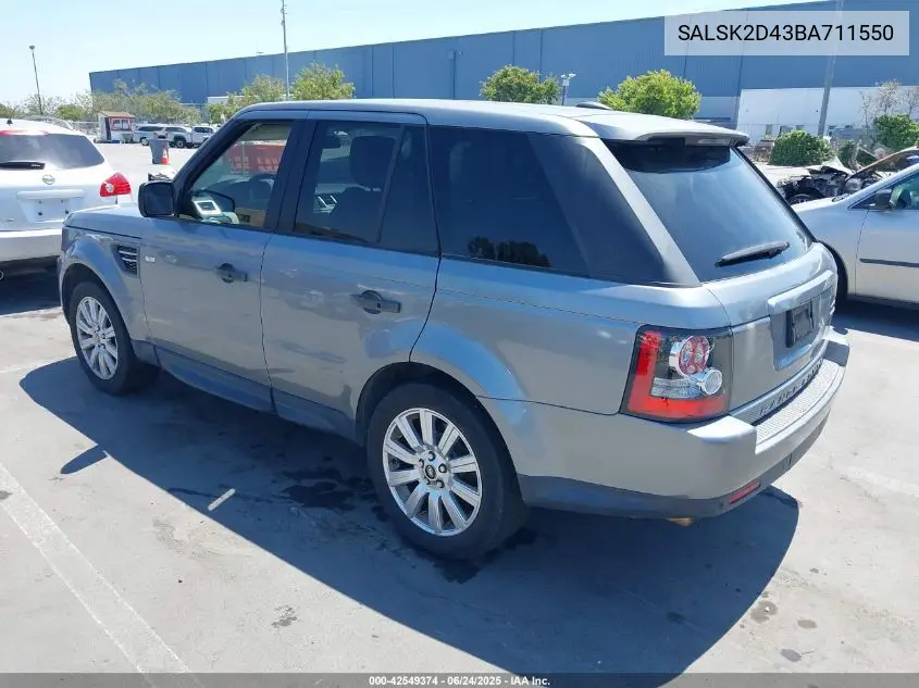2011 Land Rover Range Rover Sport Hse VIN: SALSK2D43BA711550 Lot: 42549374