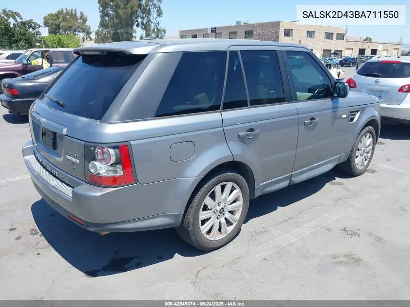 2011 Land Rover Range Rover Sport Hse VIN: SALSK2D43BA711550 Lot: 42549374