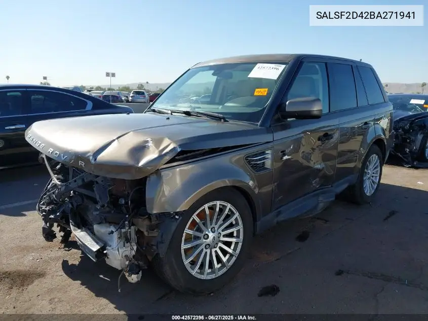 2011 Land Rover Range Rover Sport Hse VIN: SALSF2D42BA271941 Lot: 42572396