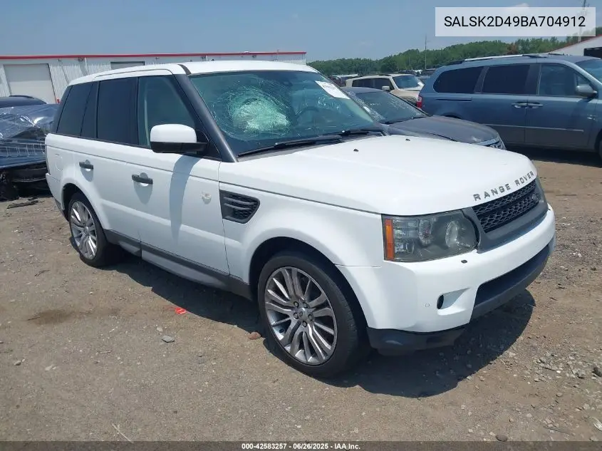 2011 Land Rover Range Rover Sport Hse VIN: SALSK2D49BA704912 Lot: 42583257