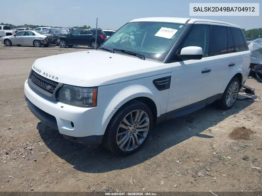 2011 Land Rover Range Rover Sport Hse VIN: SALSK2D49BA704912 Lot: 42583257