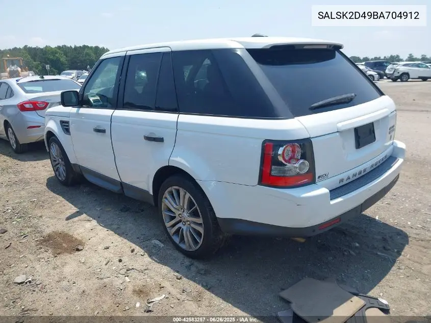 2011 Land Rover Range Rover Sport Hse VIN: SALSK2D49BA704912 Lot: 42583257