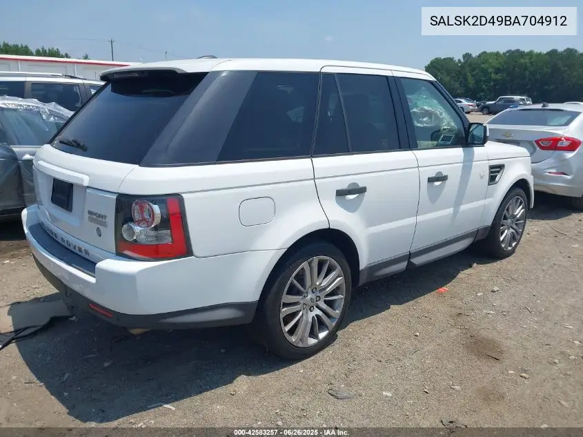 2011 Land Rover Range Rover Sport Hse VIN: SALSK2D49BA704912 Lot: 42583257