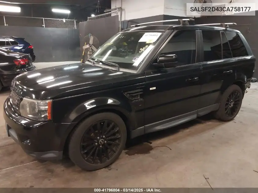 2012 Land Rover Range Rover Sport Hse VIN: SALSF2D43CA758177 Lot: 41796804
