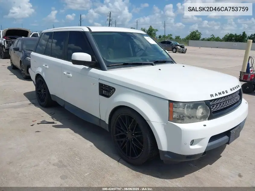 2012 Land Rover Range Rover Sport Hse VIN: SALSK2D46CA753759 Lot: 42457787