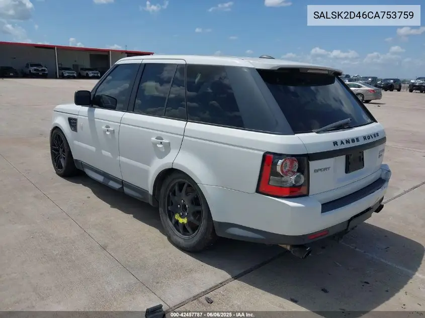 2012 Land Rover Range Rover Sport Hse VIN: SALSK2D46CA753759 Lot: 42457787