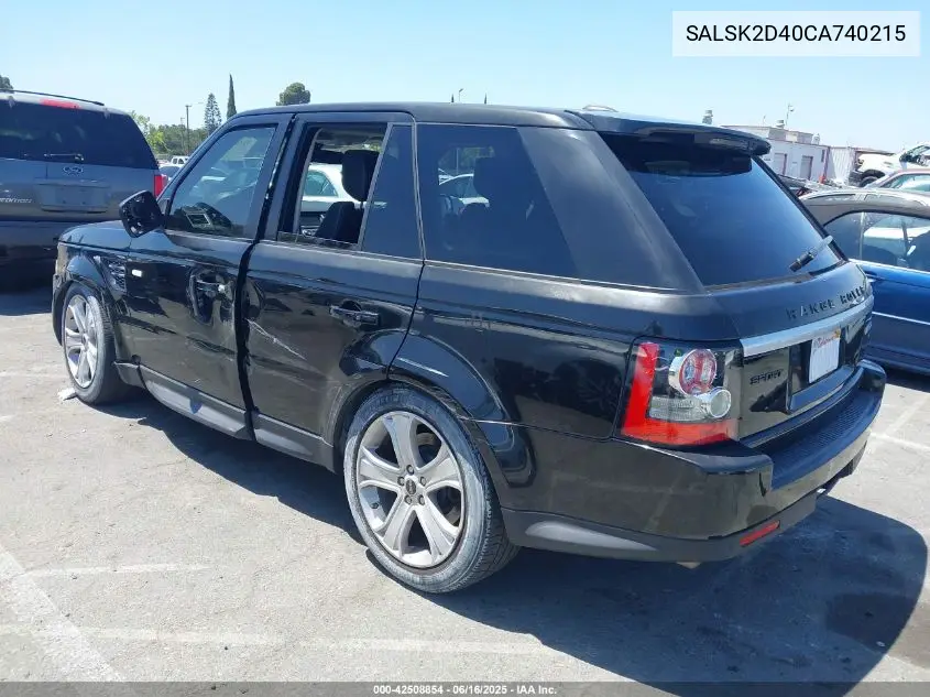 2012 Land Rover Range Rover Sport Hse VIN: SALSK2D40CA740215 Lot: 42508854