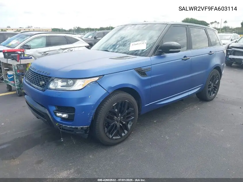 2015 Land Rover Range Rover Sport 3.0L V6 Supercharged Hse VIN: SALWR2VF9FA603114 Lot: 42602532