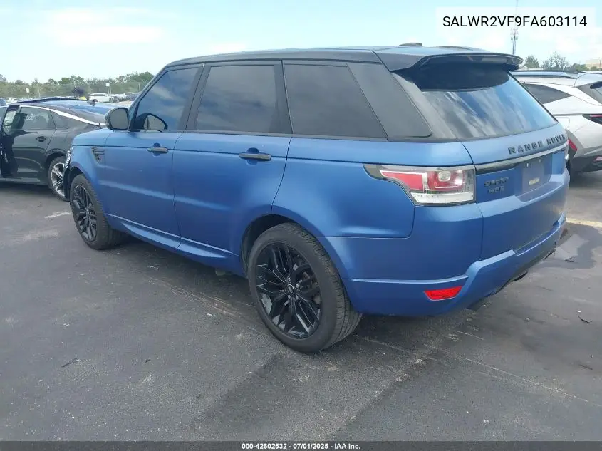 2015 Land Rover Range Rover Sport 3.0L V6 Supercharged Hse VIN: SALWR2VF9FA603114 Lot: 42602532