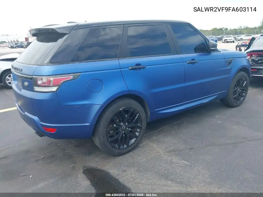 2015 Land Rover Range Rover Sport 3.0L V6 Supercharged Hse VIN: SALWR2VF9FA603114 Lot: 42602532