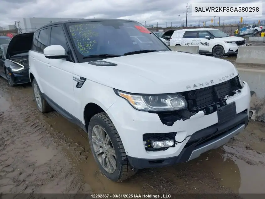 2016 Land Rover Range Rover Sport Hse VIN: SALWR2KF8GA580298 Lot: 12282387
