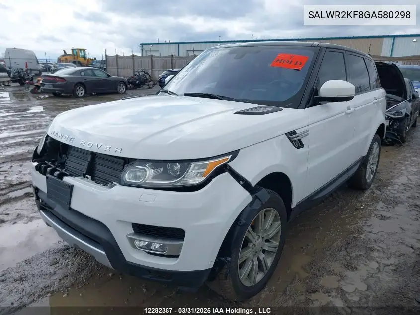 2016 Land Rover Range Rover Sport Hse VIN: SALWR2KF8GA580298 Lot: 12282387