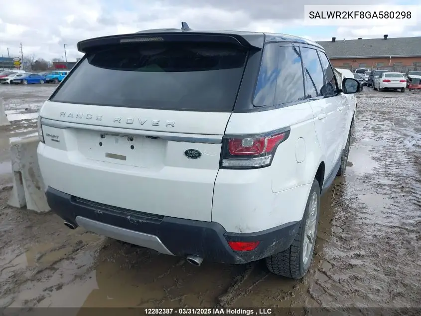 2016 Land Rover Range Rover Sport Hse VIN: SALWR2KF8GA580298 Lot: 12282387