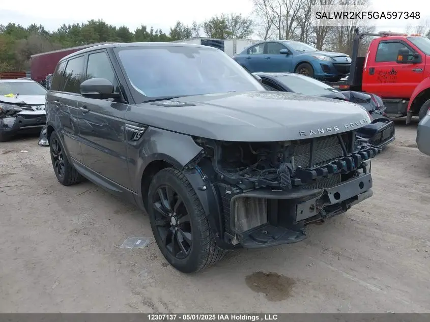 2016 Land Rover Range Rover Sport Hse VIN: SALWR2KF5GA597348 Lot: 12307137