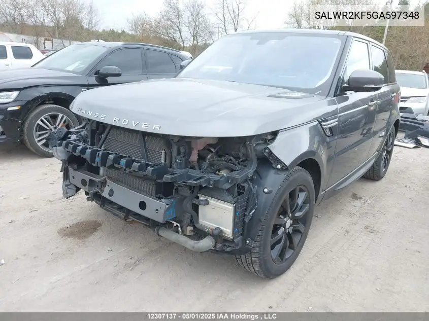 2016 Land Rover Range Rover Sport Hse VIN: SALWR2KF5GA597348 Lot: 12307137