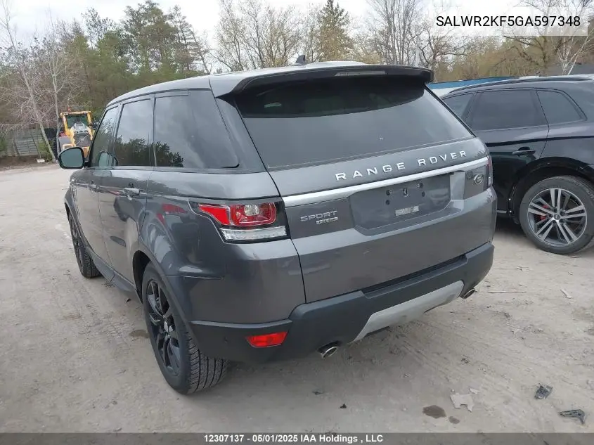 2016 Land Rover Range Rover Sport Hse VIN: SALWR2KF5GA597348 Lot: 12307137