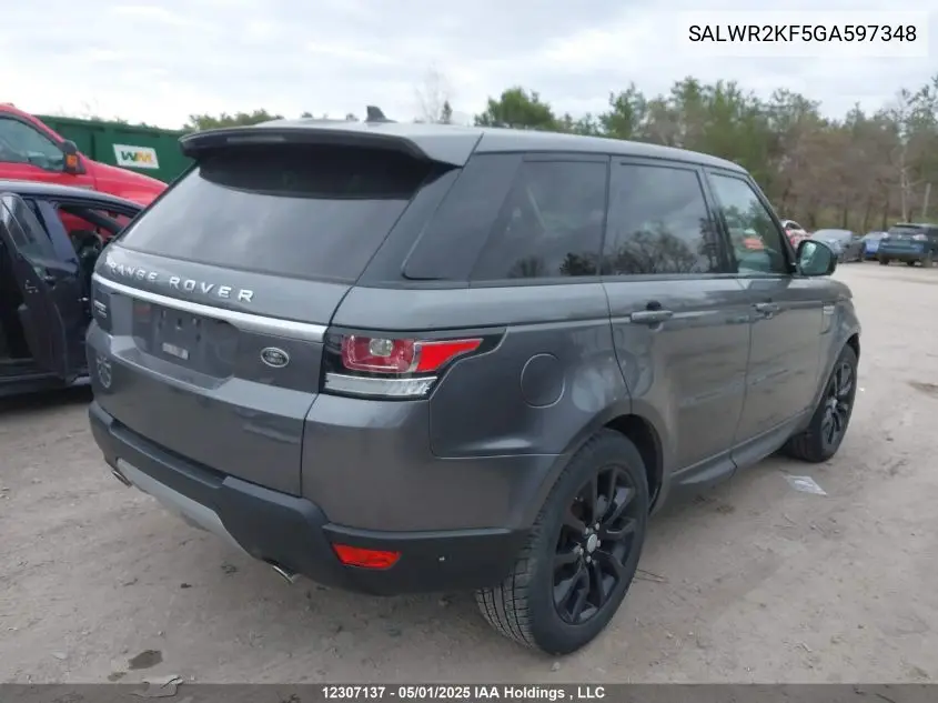 2016 Land Rover Range Rover Sport Hse VIN: SALWR2KF5GA597348 Lot: 12307137