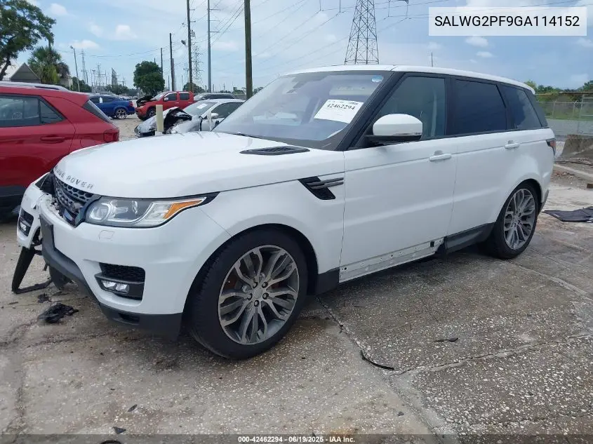 2016 Land Rover Range Rover Sport 3.0L V6 Supercharged Se VIN: SALWG2PF9GA114152 Lot: 42462294