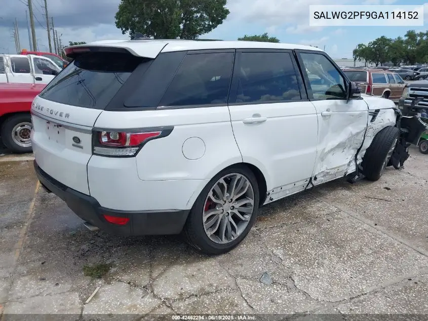 2016 Land Rover Range Rover Sport 3.0L V6 Supercharged Se VIN: SALWG2PF9GA114152 Lot: 42462294