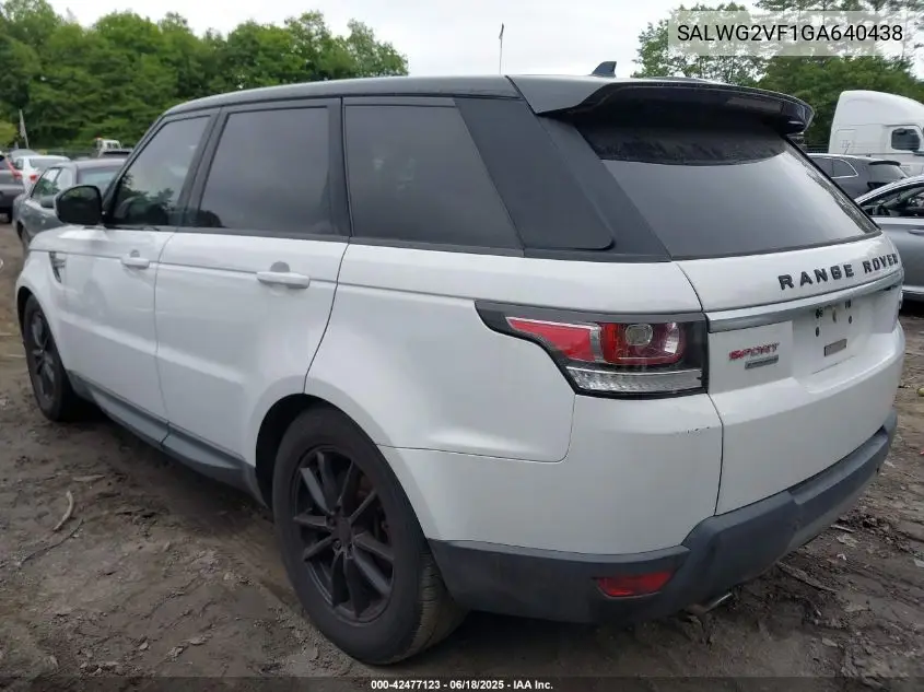 2016 Land Rover Range Rover Sport 3.0L V6 Supercharged Se VIN: SALWG2VF1GA640438 Lot: 42477123