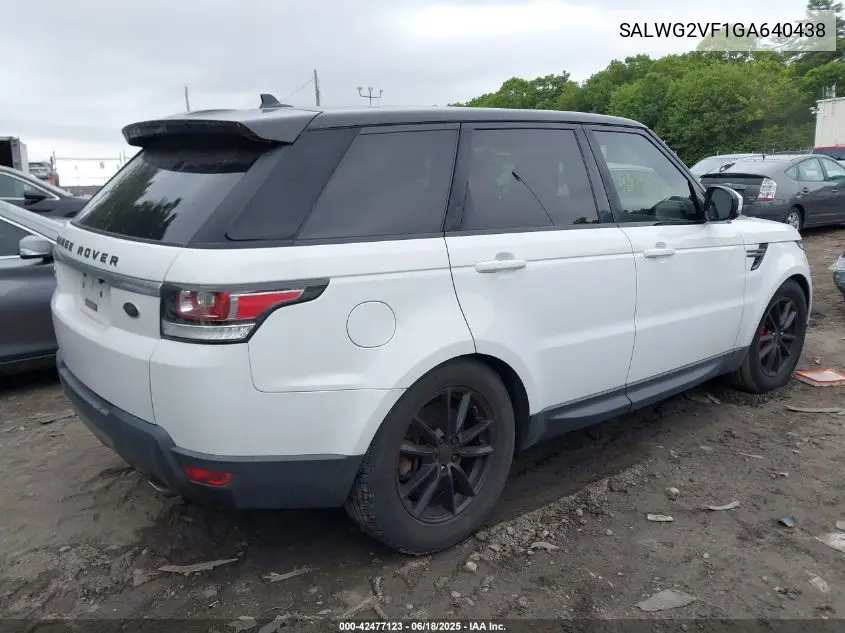 2016 Land Rover Range Rover Sport 3.0L V6 Supercharged Se VIN: SALWG2VF1GA640438 Lot: 42477123