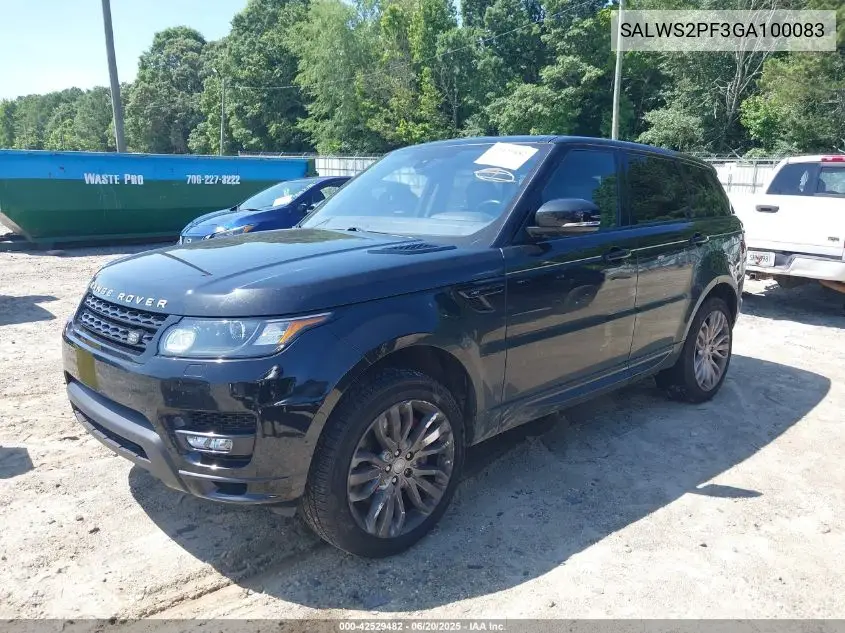 2016 Land Rover Range Rover Sport 3.0L V6 Supercharged Hse VIN: SALWS2PF3GA100083 Lot: 42529482
