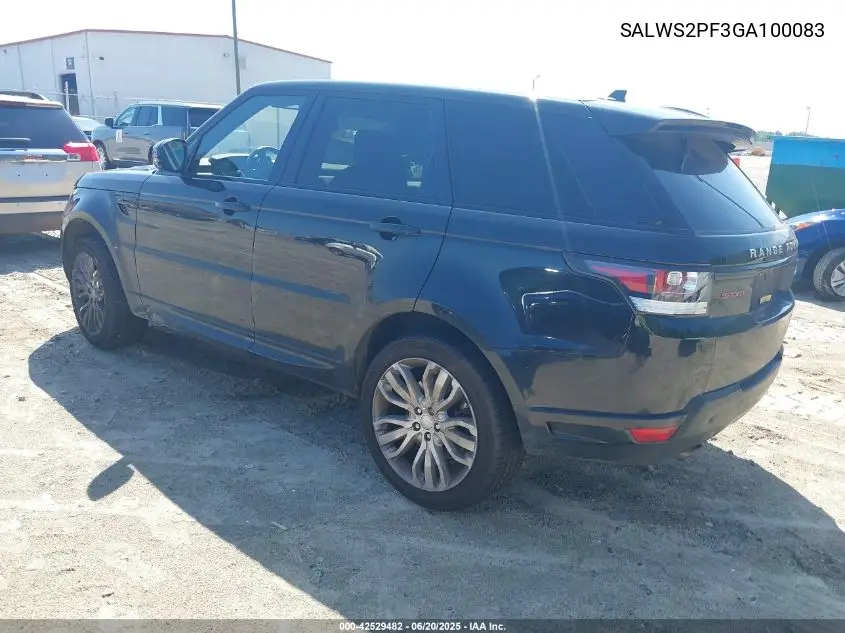 2016 Land Rover Range Rover Sport 3.0L V6 Supercharged Hse VIN: SALWS2PF3GA100083 Lot: 42529482