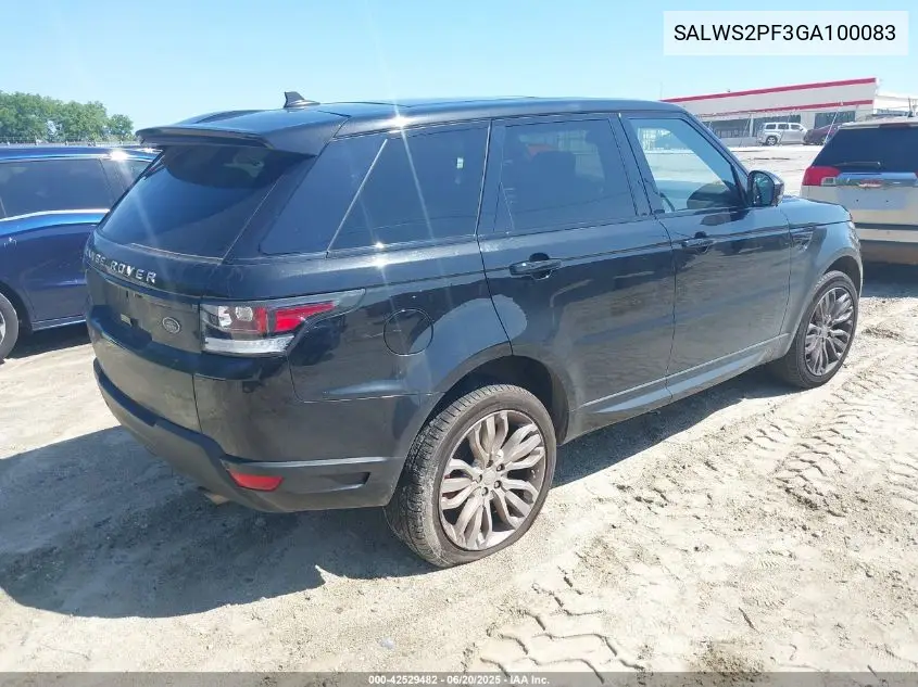 2016 Land Rover Range Rover Sport 3.0L V6 Supercharged Hse VIN: SALWS2PF3GA100083 Lot: 42529482
