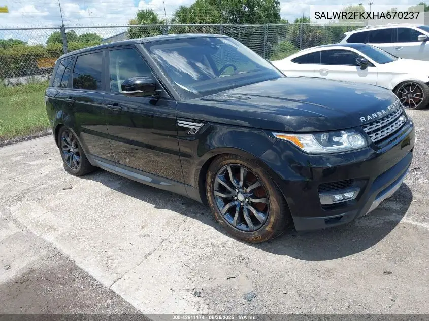 2017 Land Rover Range Rover Sport 3.0L V6 Turbocharged Diesel Hse Td6 VIN: SALWR2FKXHA670237 Lot: 42611174