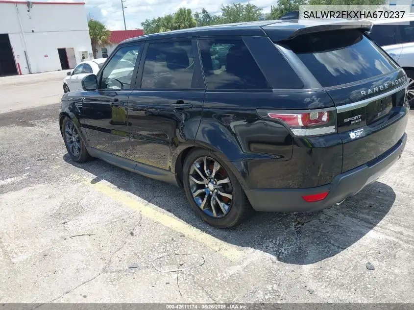 2017 Land Rover Range Rover Sport 3.0L V6 Turbocharged Diesel Hse Td6 VIN: SALWR2FKXHA670237 Lot: 42611174