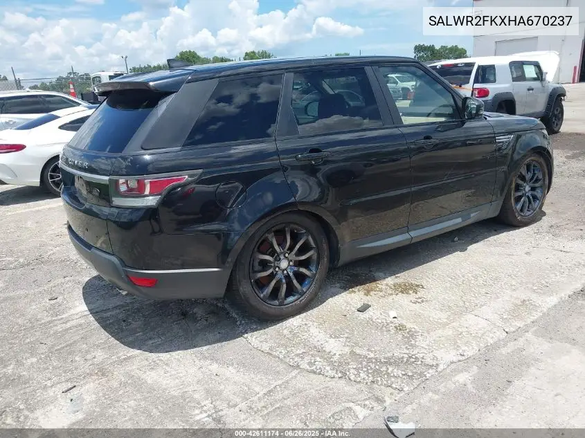 2017 Land Rover Range Rover Sport 3.0L V6 Turbocharged Diesel Hse Td6 VIN: SALWR2FKXHA670237 Lot: 42611174