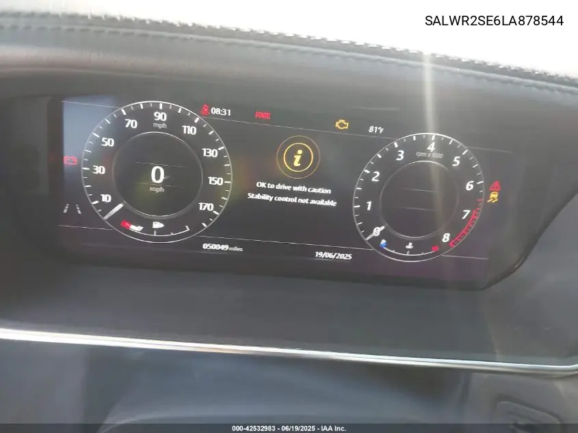 2020 Land Rover Range Rover Sport Hse Dynamic VIN: SALWR2SE6LA878544 Lot: 42532983