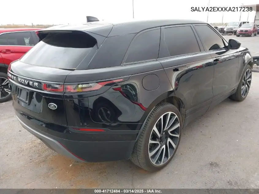 2019 Land Rover Range Rover Velar P250 VIN: SALYA2EXXKA217238 Lot: 41712484