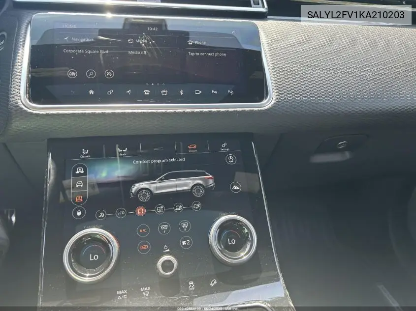 2019 Land Rover Range Rover Velar P340 R-Dynamic Se/P380 R-Dynamic Se VIN: SALYL2FV1KA210203 Lot: 42564130