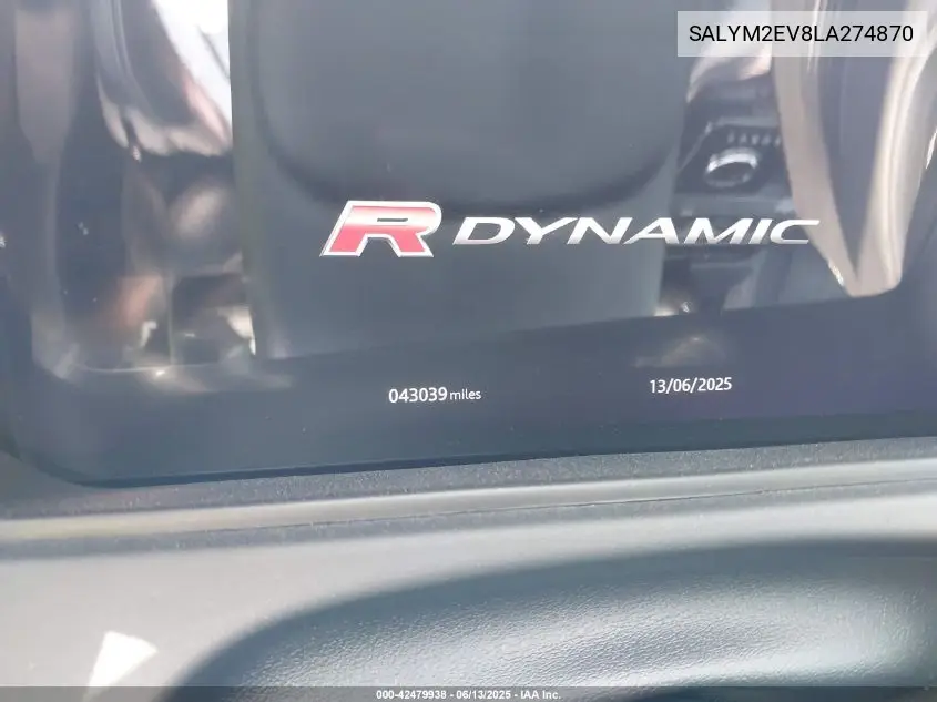 2020 Land Rover Range Rover Velar P380 R-Dynamic Hse VIN: SALYM2EV8LA274870 Lot: 42479938