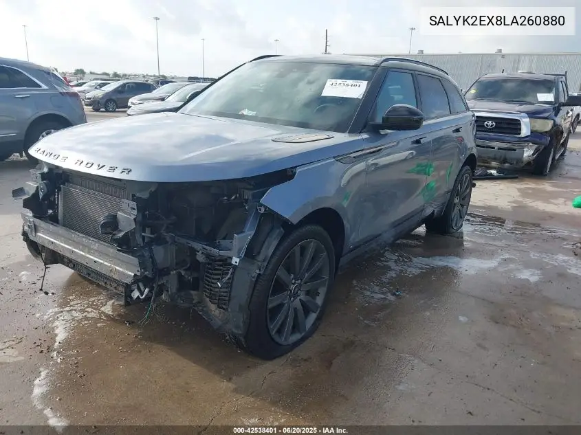2020 Land Rover Range Rover Velar P250 R-Dynamic S VIN: SALYK2EX8LA260880 Lot: 42538401