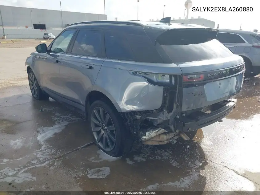 2020 Land Rover Range Rover Velar P250 R-Dynamic S VIN: SALYK2EX8LA260880 Lot: 42538401