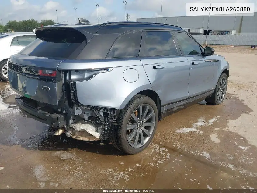 2020 Land Rover Range Rover Velar P250 R-Dynamic S VIN: SALYK2EX8LA260880 Lot: 42538401