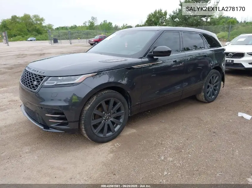 2020 Land Rover Range Rover Velar P250 R-Dynamic S VIN: SALYK2EX1LA278170 Lot: 42561581