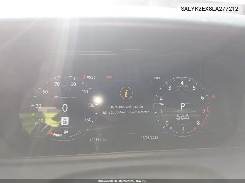 2020 Land Rover Range Rover Velar P250 R-Dynamic S VIN: SALYK2EX8LA277212 Lot: 42568058