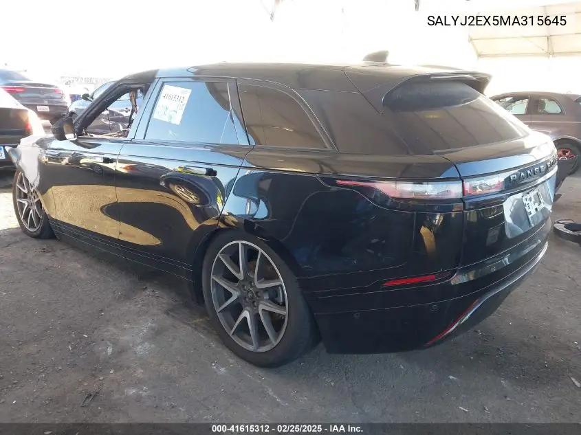 2021 Land Rover Range Rover Velar P250 S VIN: SALYJ2EX5MA315645 Lot: 41615312