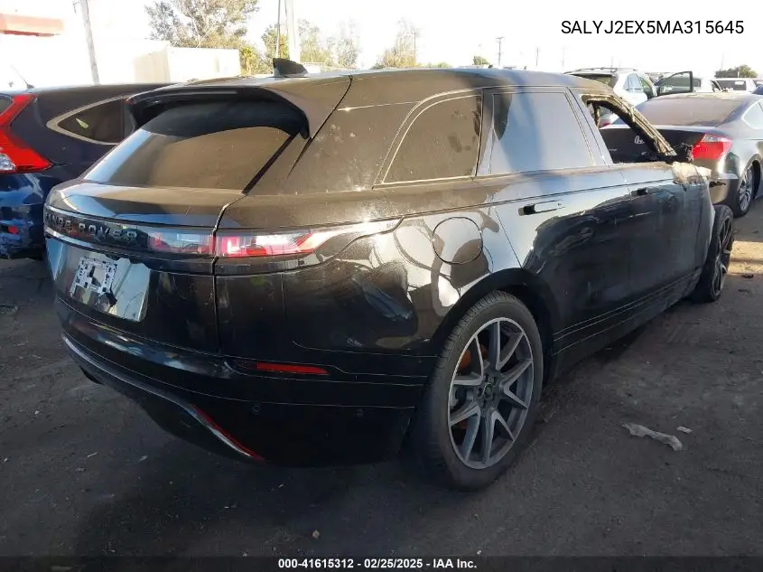 2021 Land Rover Range Rover Velar P250 S VIN: SALYJ2EX5MA315645 Lot: 41615312