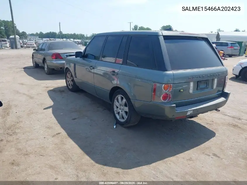 2006 Land Rover Range Rover Hse VIN: SALME15466A202423 Lot: 42596487
