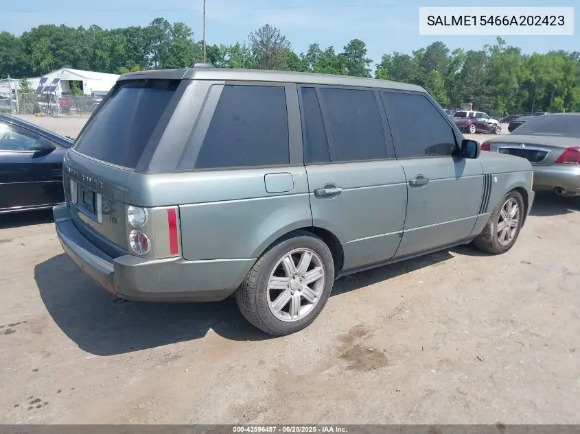 2006 Land Rover Range Rover Hse VIN: SALME15466A202423 Lot: 42596487