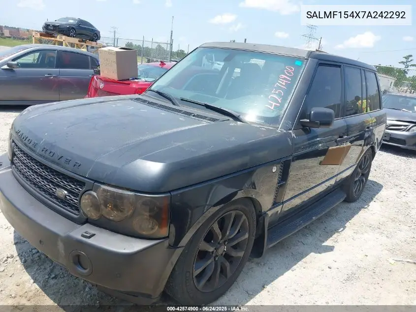 2007 Land Rover Range Rover Hse VIN: SALMF154X7A242292 Lot: 42574900