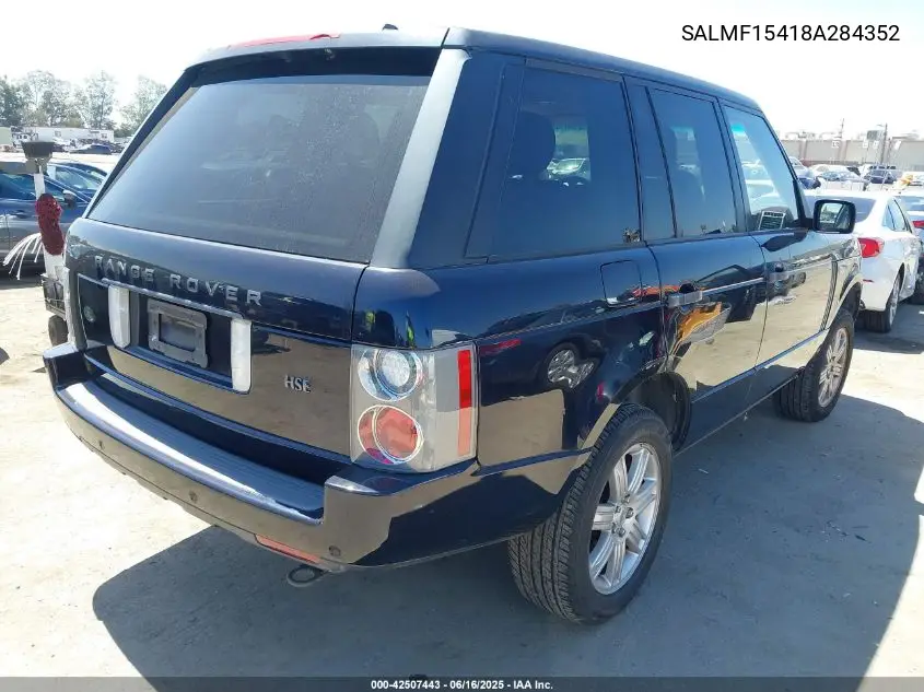 2008 Land Rover Range Rover Hse VIN: SALMF15418A284352 Lot: 42507443