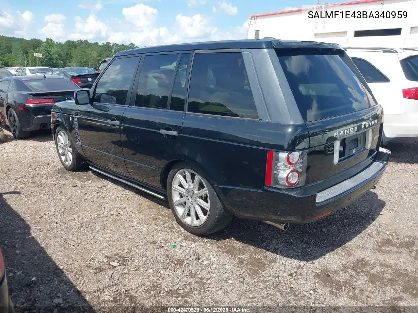 2011 Land Rover Range Rover Supercharged VIN: SALMF1E43BA340959 Lot: 42479528