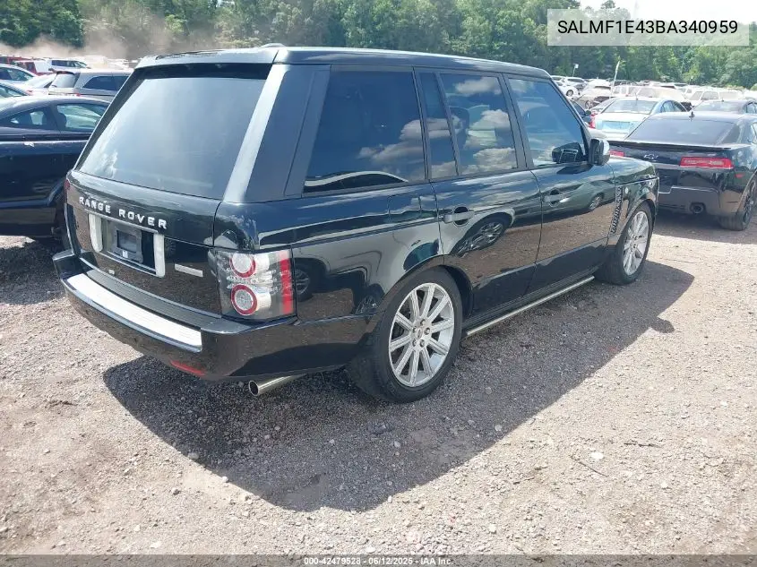 2011 Land Rover Range Rover Supercharged VIN: SALMF1E43BA340959 Lot: 42479528